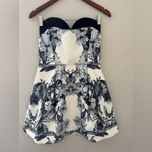 Finders Keepers Floral Black and White Strapless Dress